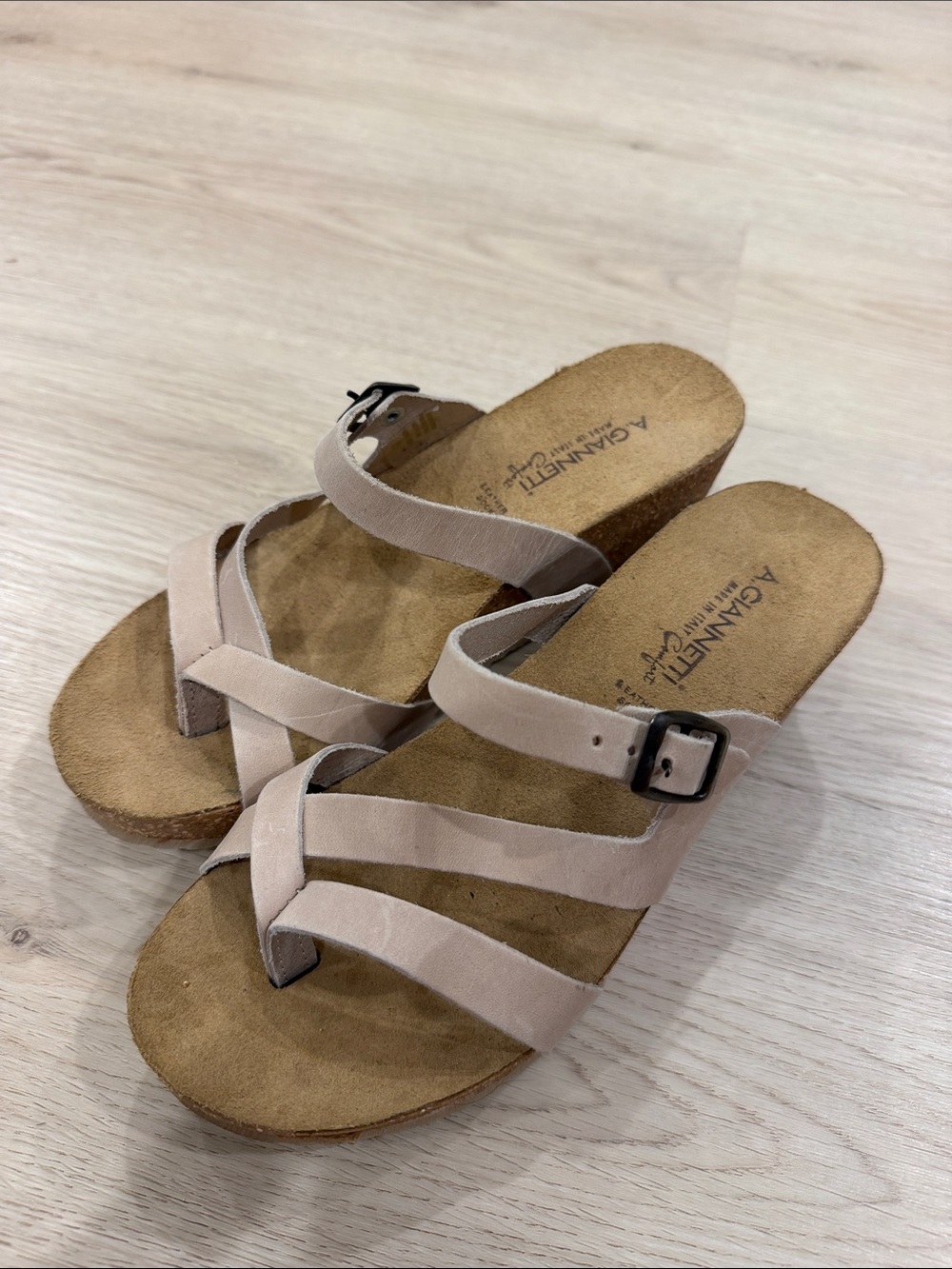 A. Giannetti 7.5 Blush Strap Wedge Sandals